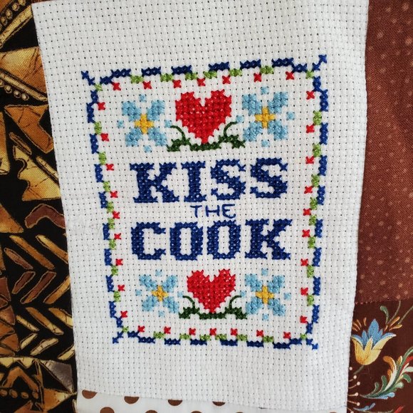 Cross Stitch Quilt Patchwork Lap Throw Blanket Hand Made Kitchen Theme 38" x 60" - Picture 3 of 14